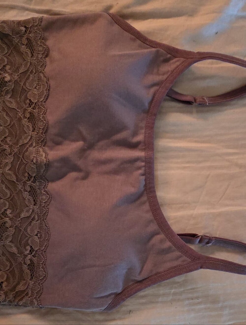🌼NWOT- Pact Organic Brown Lace-Trim Bralette
